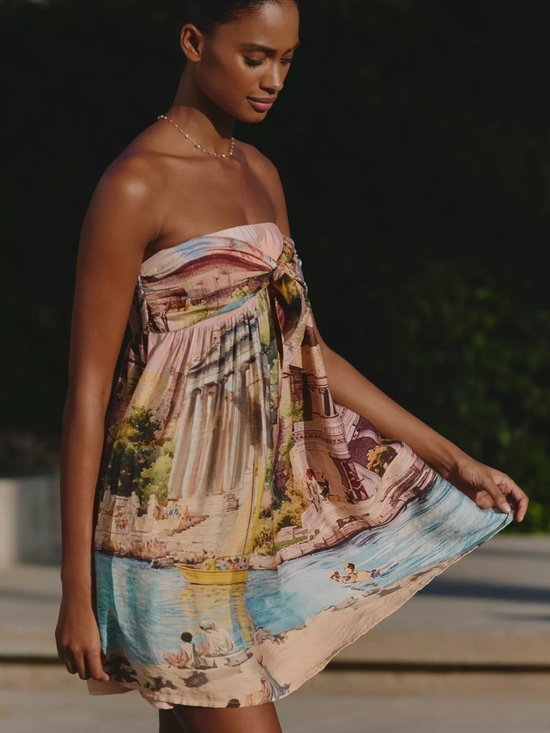Celandine Dresses & Skirts - Anthropologie Celandine Strapless Bow-Front Mini Dress in NOVELTY PRINT